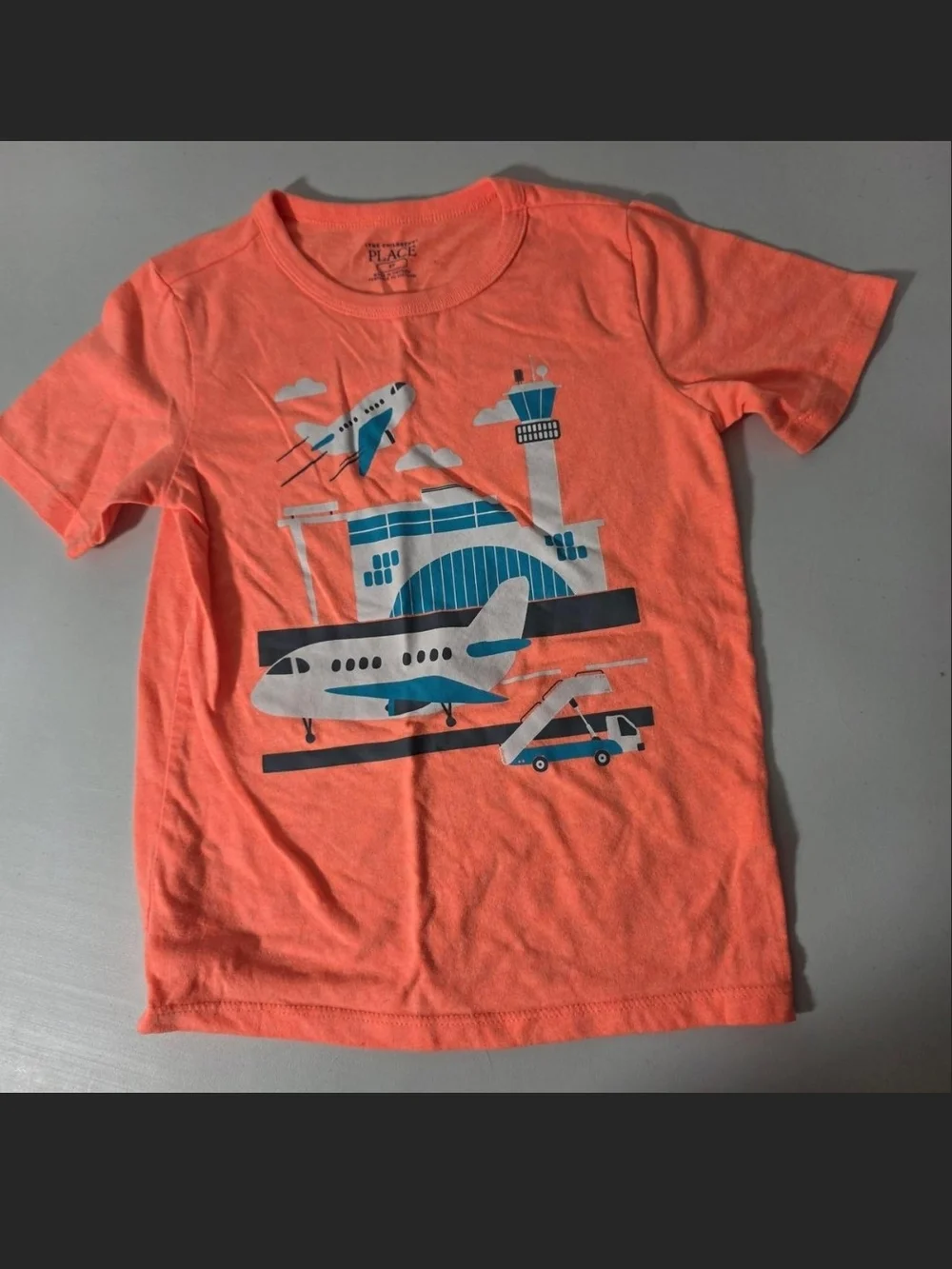 The Children's Place Coral Orange Airplane Airport Graphic Tee